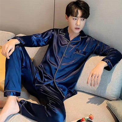 Men's Fashion Large Size Silk Pajamas Suit