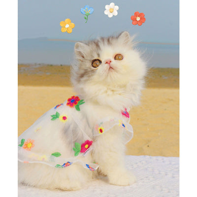 Mesh Flower Embroidery Dress Cat Clothes