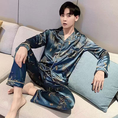 High-grade Ice Silk Short Sleeve Trousers Thin Artificial Silk Loungewear Suit