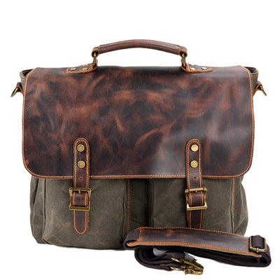 Waterproof Canvas Stitching Leather Briefcase Handbag