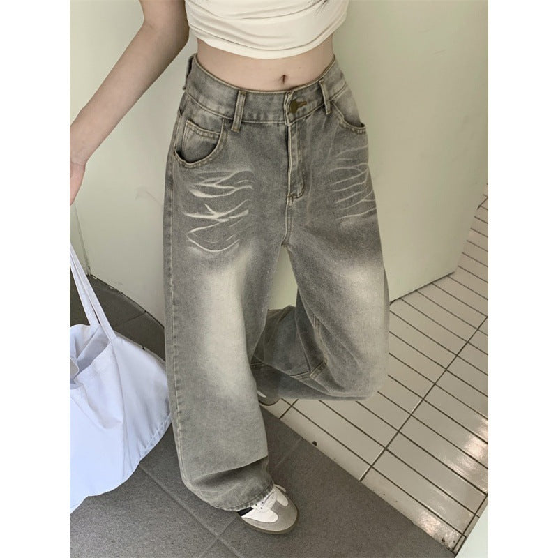 Women's Idle Style Summer-style Retro Drooping Straight Wide-leg Jeans