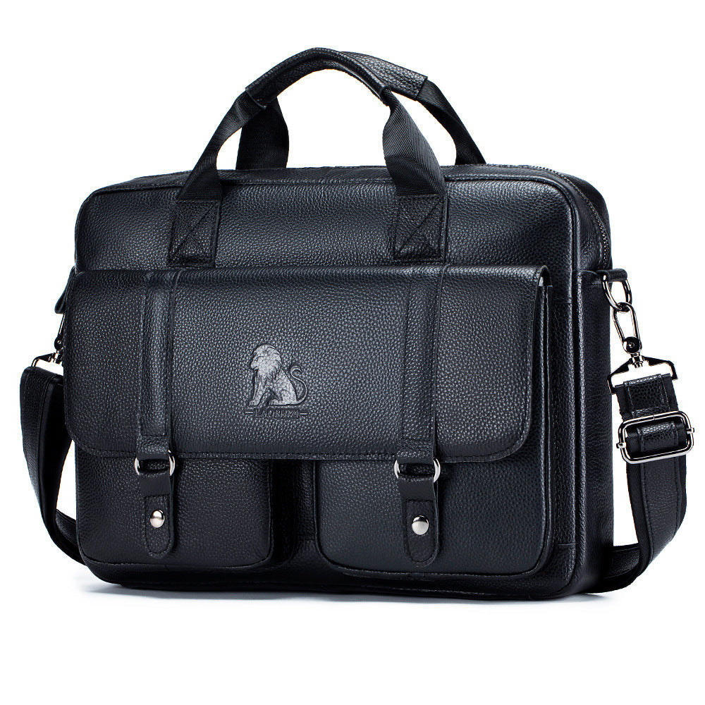 Cowhide Men's Briefcase Business Large Capacity Handbag