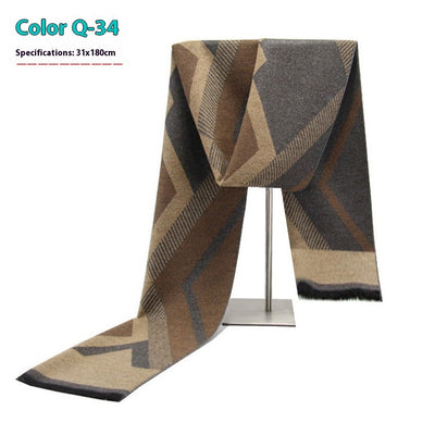 New Men's Winter Warm Cashmere-like Striped Business Scarf For Young People