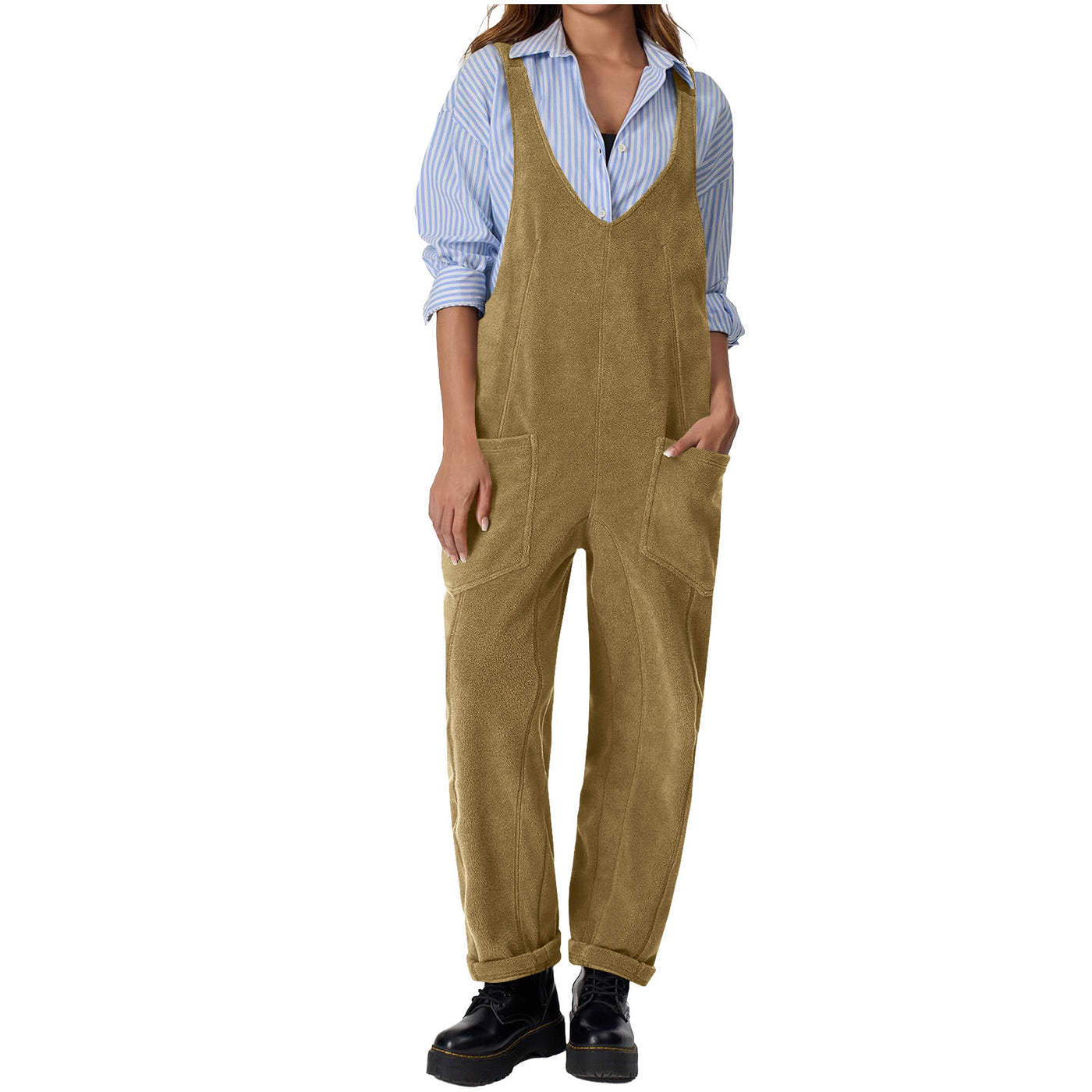 Casual Suspender Trousers Polar Fleece Tooling Style Jumpsuit