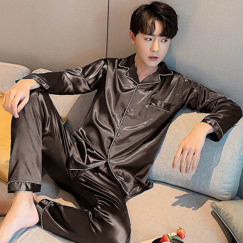 Men's Fashion Large Size Silk Pajamas Suit