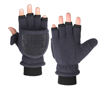 Double-layer Velvet Gloves Flip Touch Screen Half Finger Gloves